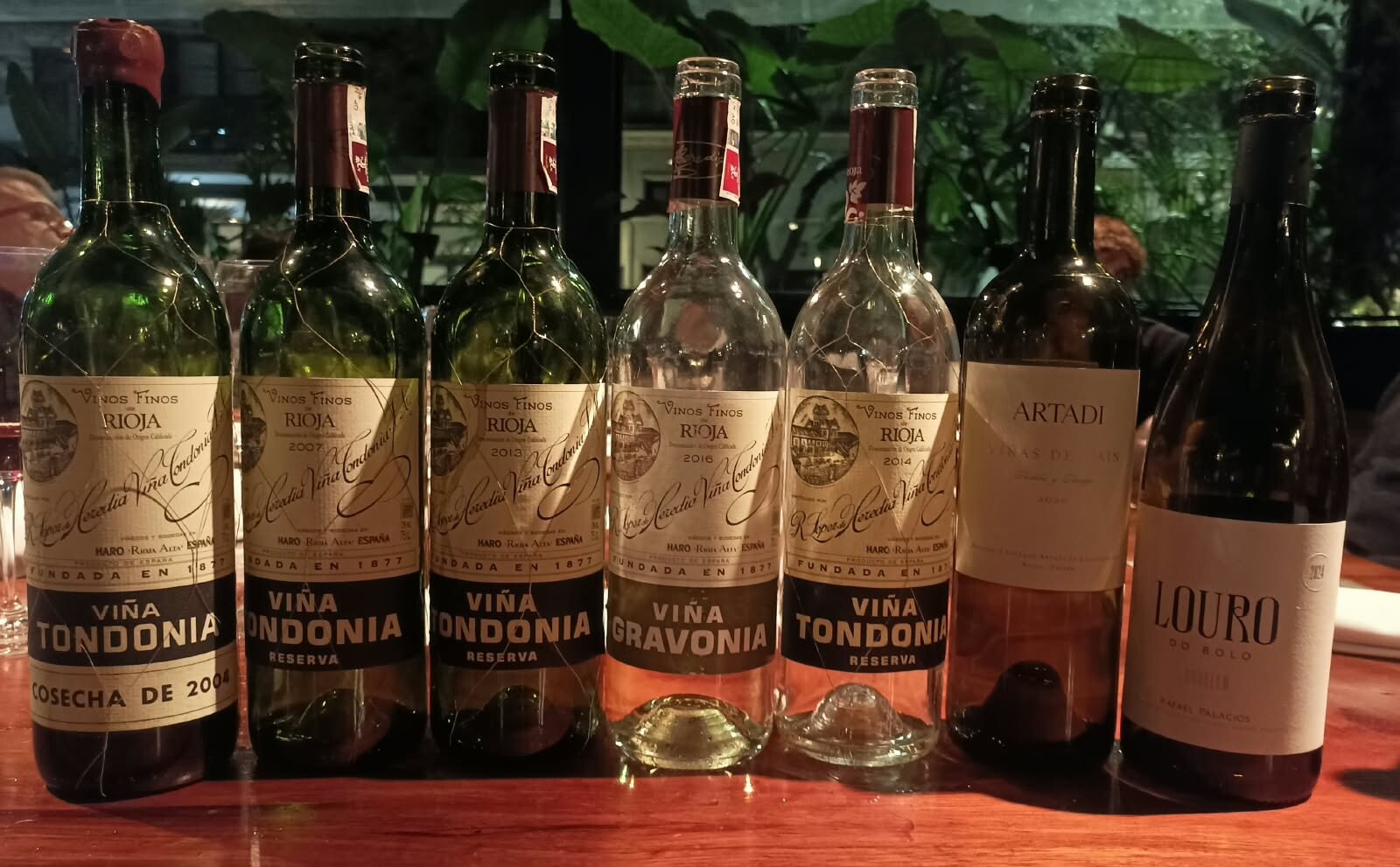 Seven bottles tasted: Viña Tondonia 2004, 2007, 2013, 2016 Viña Gravonia, Viña Tondonia 2014, Artadi Viñas de Gain and Louro do Bolo