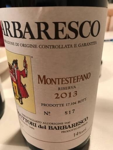 Close-up of the Produttori del Barbaresco Montestefano Riserva 2013 label